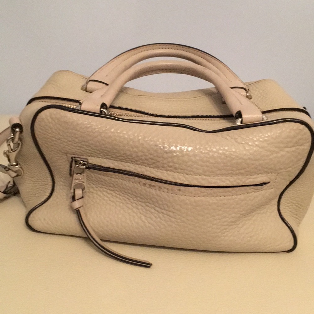 Cream Leather Satchel Handbag with Top Handles